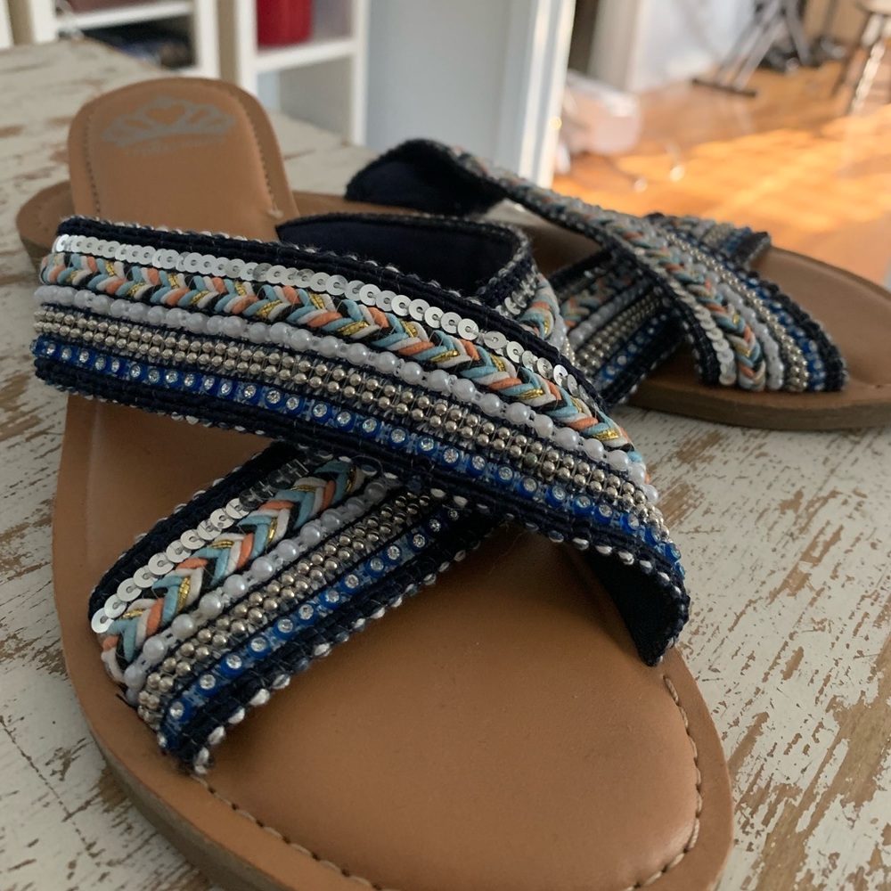 Blue beaded fergalicious sandals